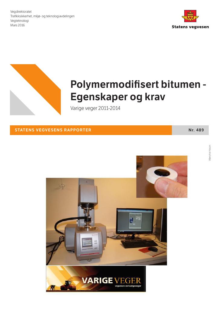 Forsiden av dokumentet Polymermodifisert bitumen: Egenskaper og krav