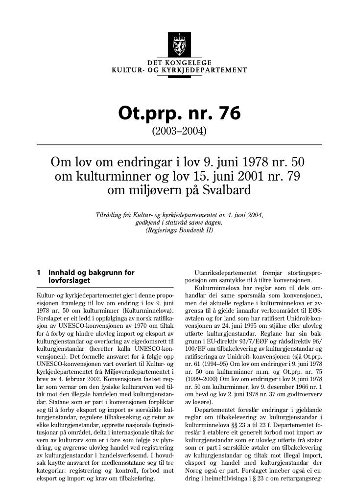 Forsiden av dokumentet Ot.prp. nr. 76 (2003-2004)