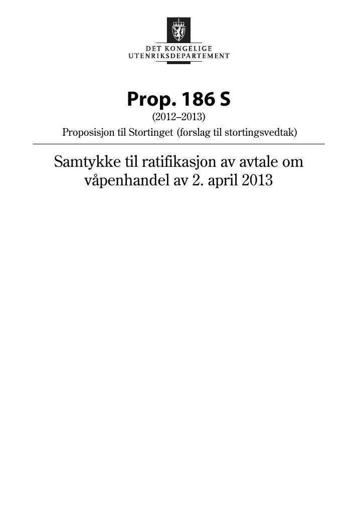 Forsiden av dokumentet Prop. 186 S (2012–2013)