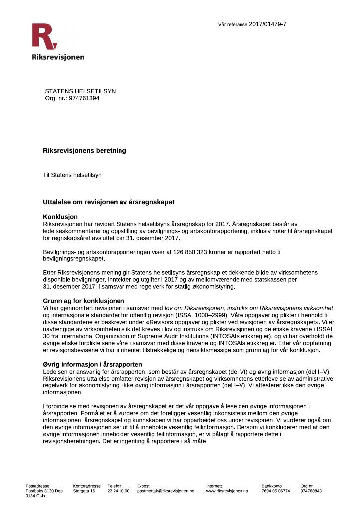 Forsiden av dokumentet Revisjonsberetning (PDF)