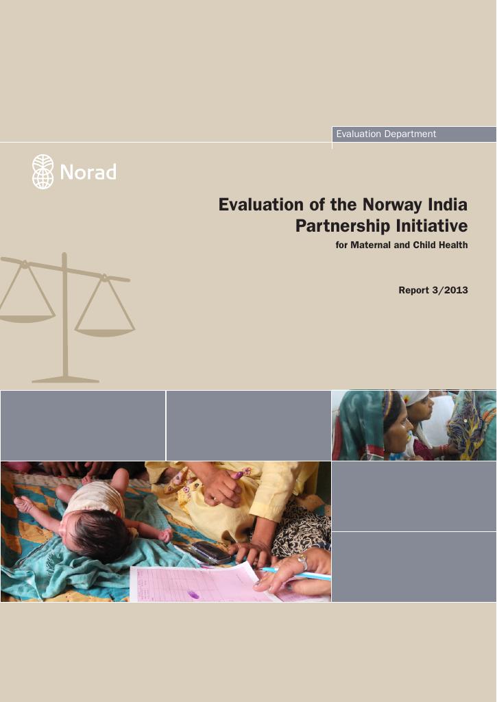 Forsiden av dokumentet Evaluation of the Norway India Partnership Initiative for Maternal and Child Health