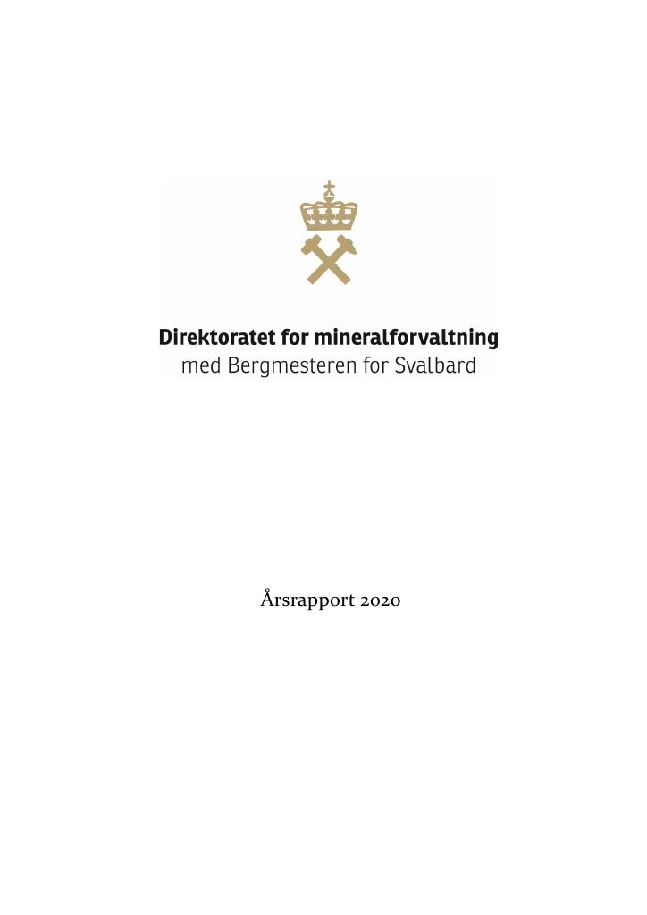 Forsiden av dokumentet Årsrapport Direktoratet for mineralforvaltning med bergmesteren for Svalbard 2020