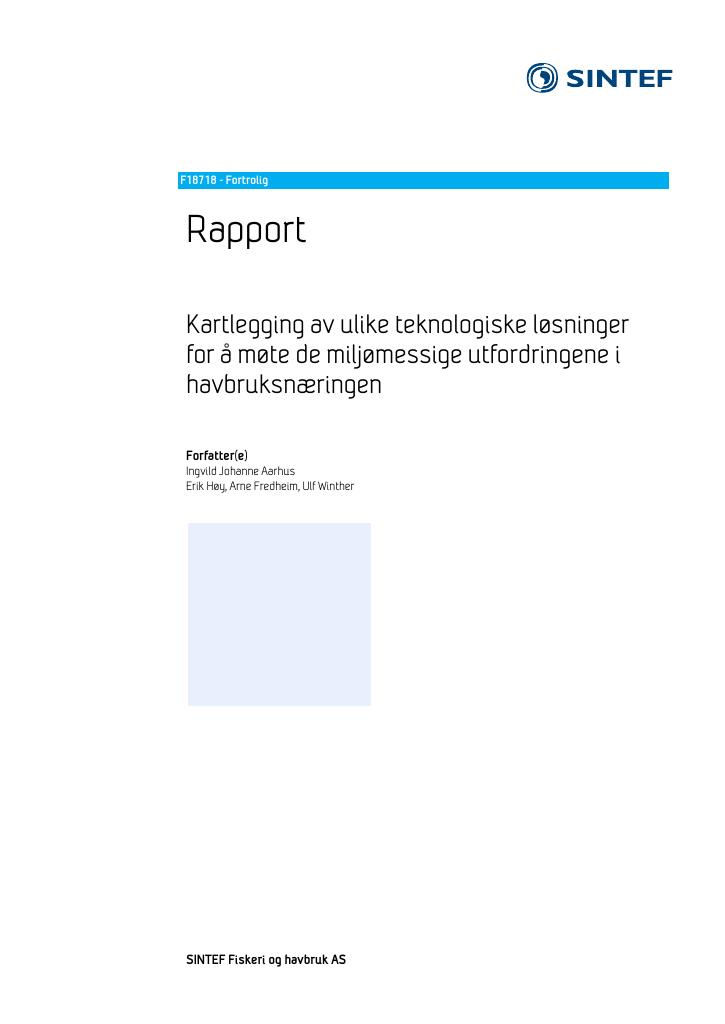 Forsiden av dokumentet Rapport SINTEF Fiskeri og havbruk