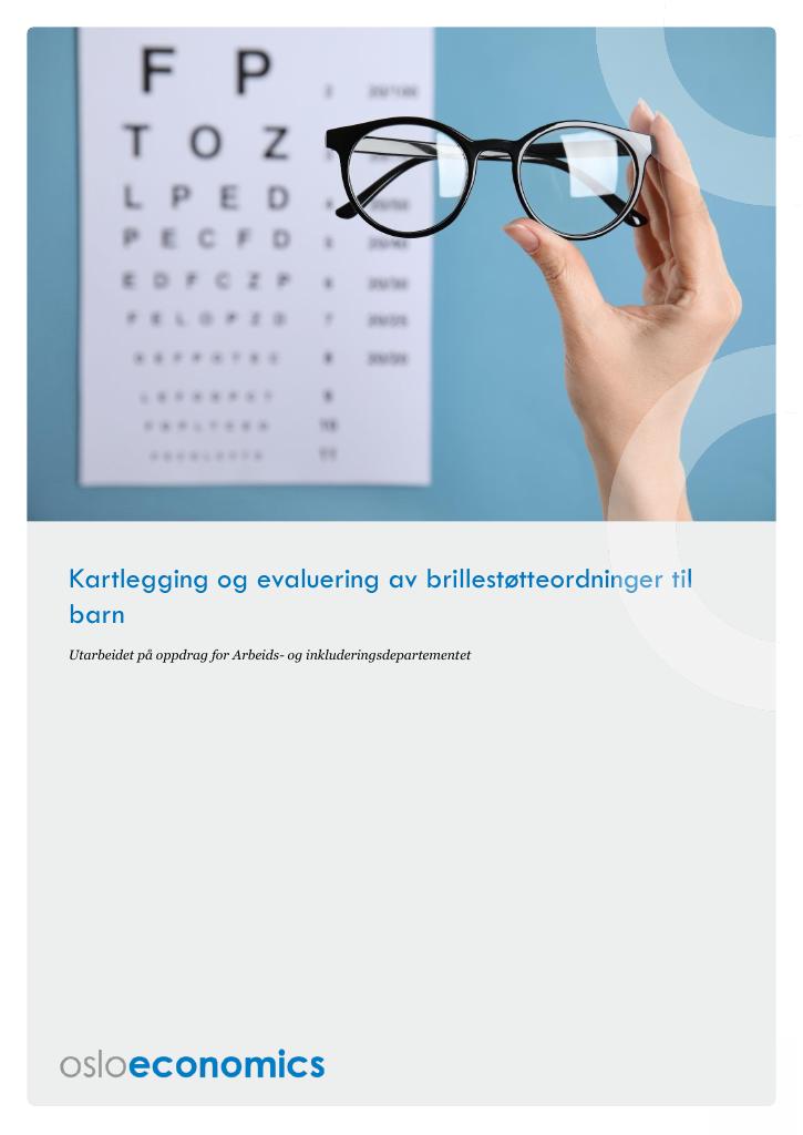 Forsiden av dokumentet Kartlegging og evaluering av brillestøtteordninger for barn