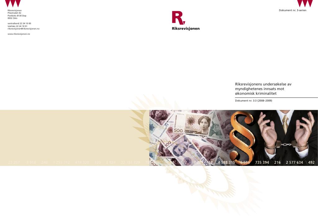 Forsiden av dokumentet Riksrevisjonens undersøkelse av myndighetenes innsats mot økonomisk kriminalitet