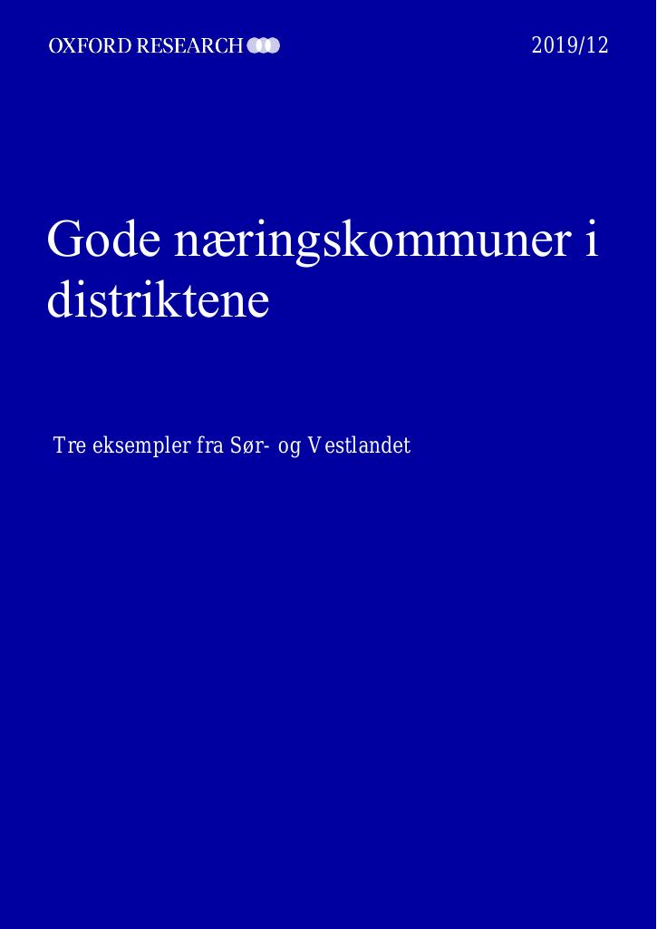 Forsiden av dokumentet Gode næringskommuner i distriktene