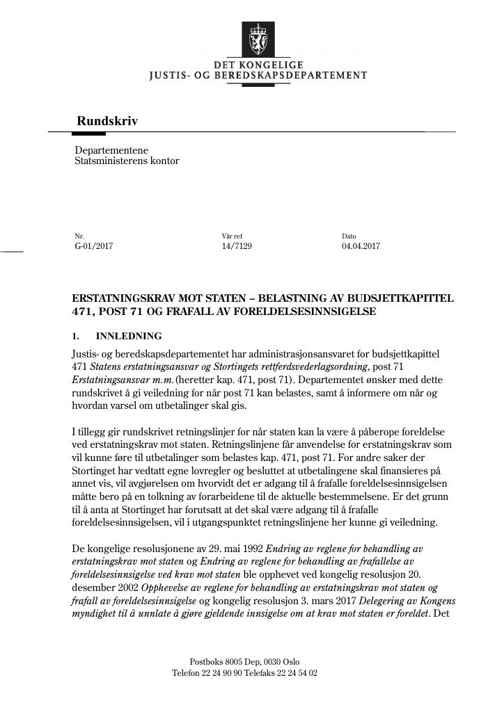 Forsiden av dokumentet Vedlegg til tilleggsbrev juni 2017 (pdf)