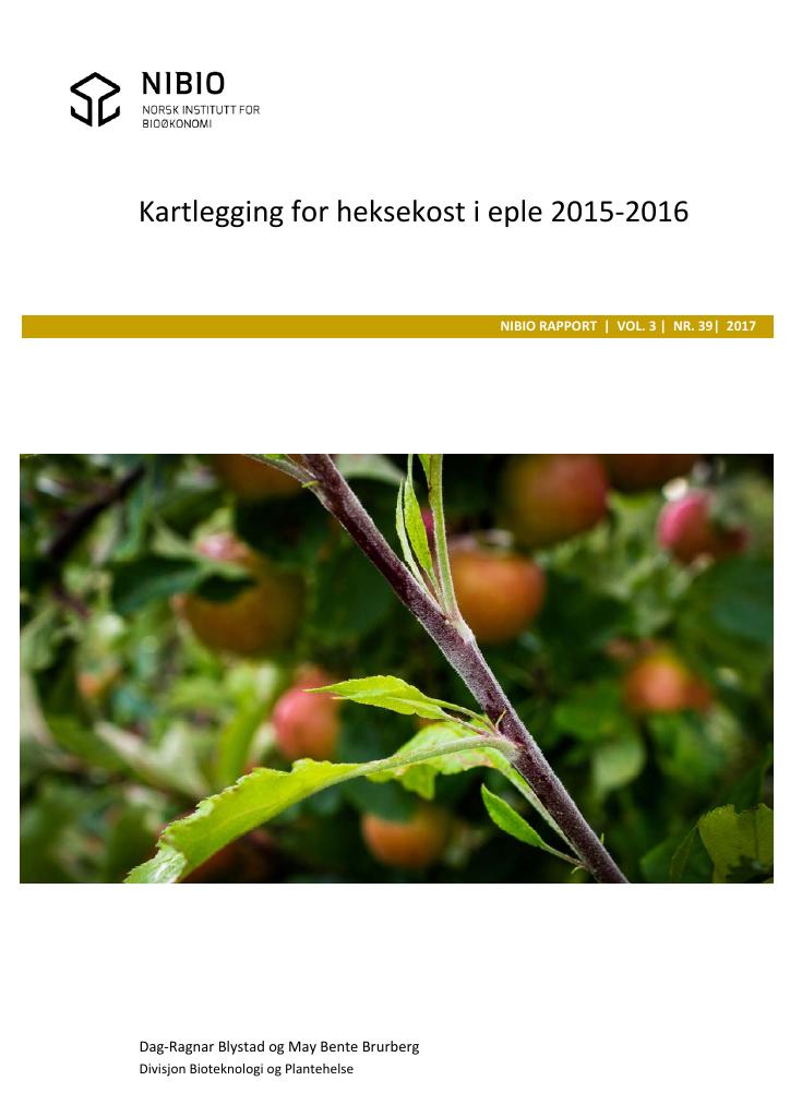 Forsiden av dokumentet Kartlegging for heksekost i eple 2015-2016