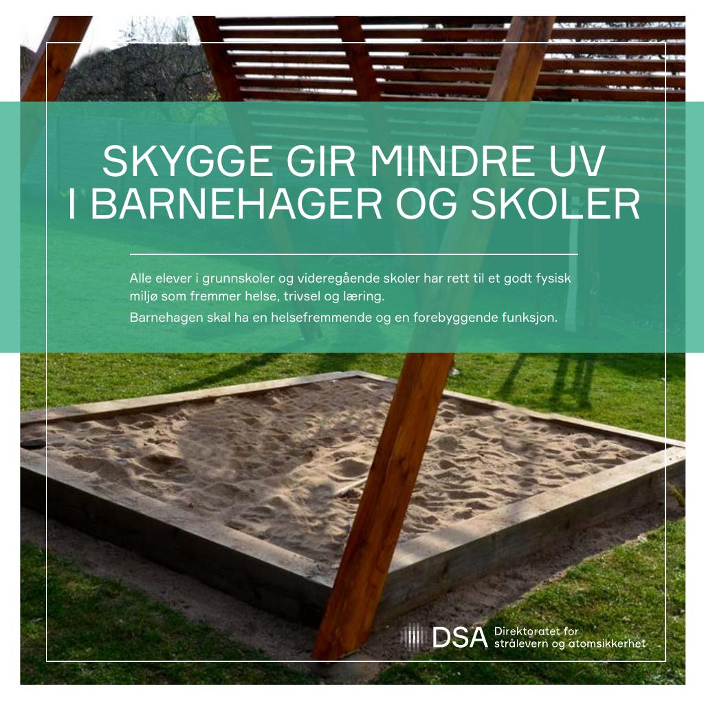 Forsiden av dokumentet Skygge gir mindre UV i barnehager og skoler