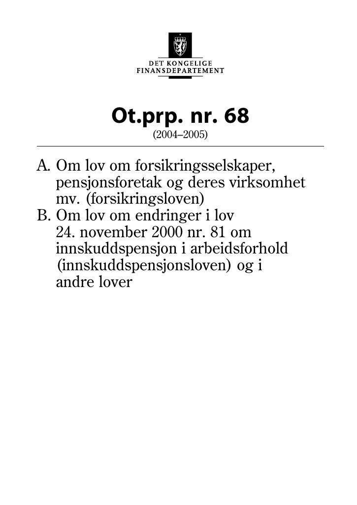 Forsiden av dokumentet Ot.prp. nr. 68 (2004-2005)