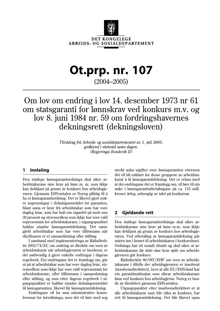 Forsiden av dokumentet Ot.prp. nr. 107 (2004-2005)