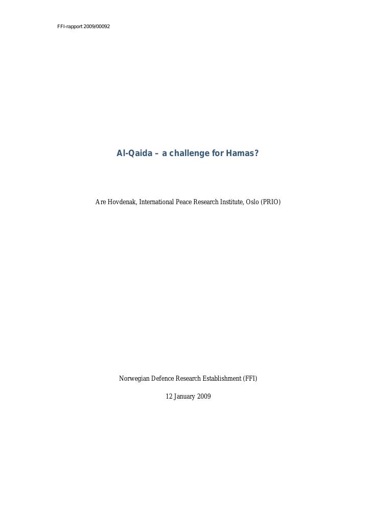 Forsiden av dokumentet Al-Qaida : a challenge for Hamas?