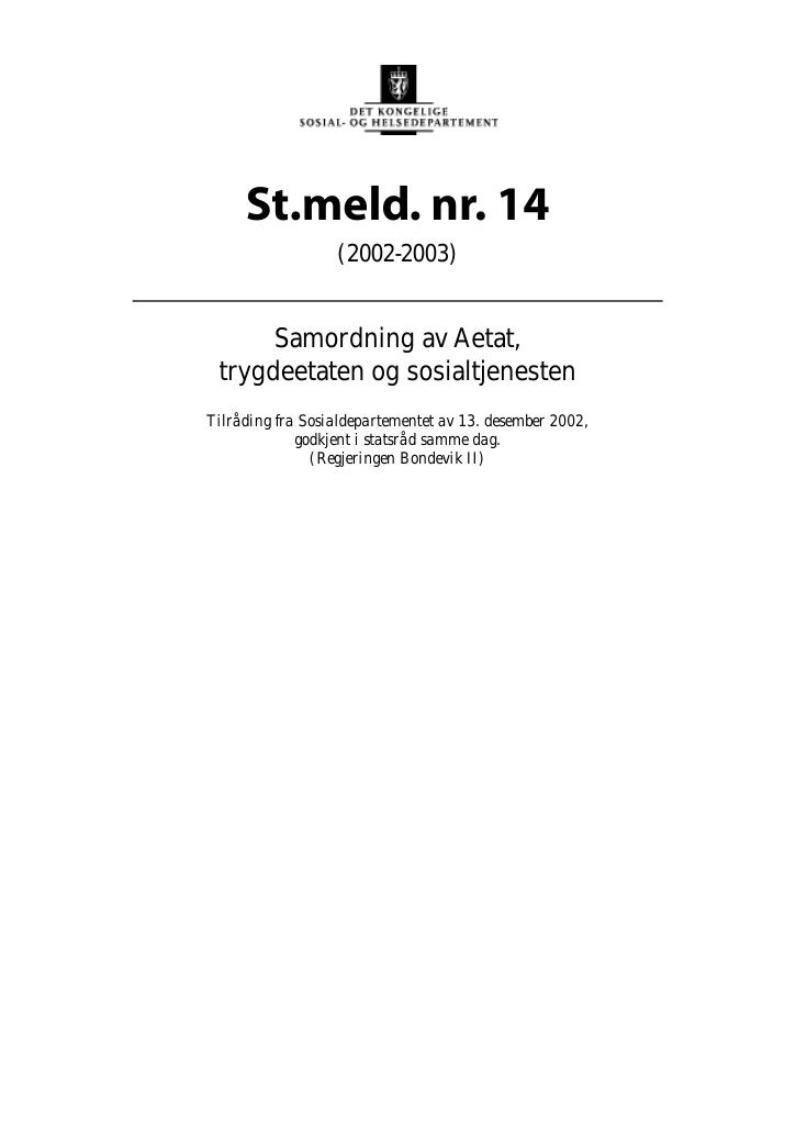 Forsiden av dokumentet St.meld. nr. 14 (2002-2003)