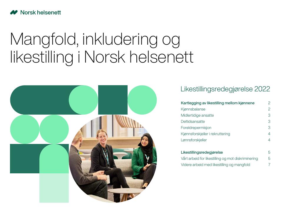 Forsiden av dokumentet Likestillingsredegjørelse Norsk helsenett 2022