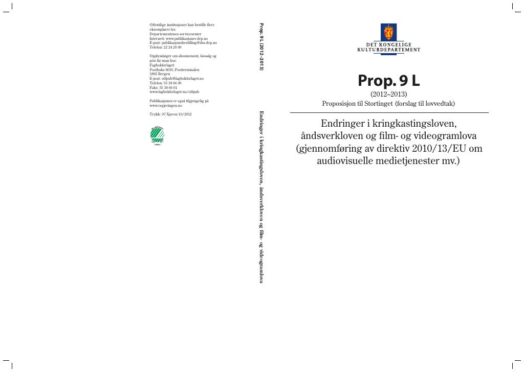 Forsiden av dokumentet Prop. 9 L (2012–2013)