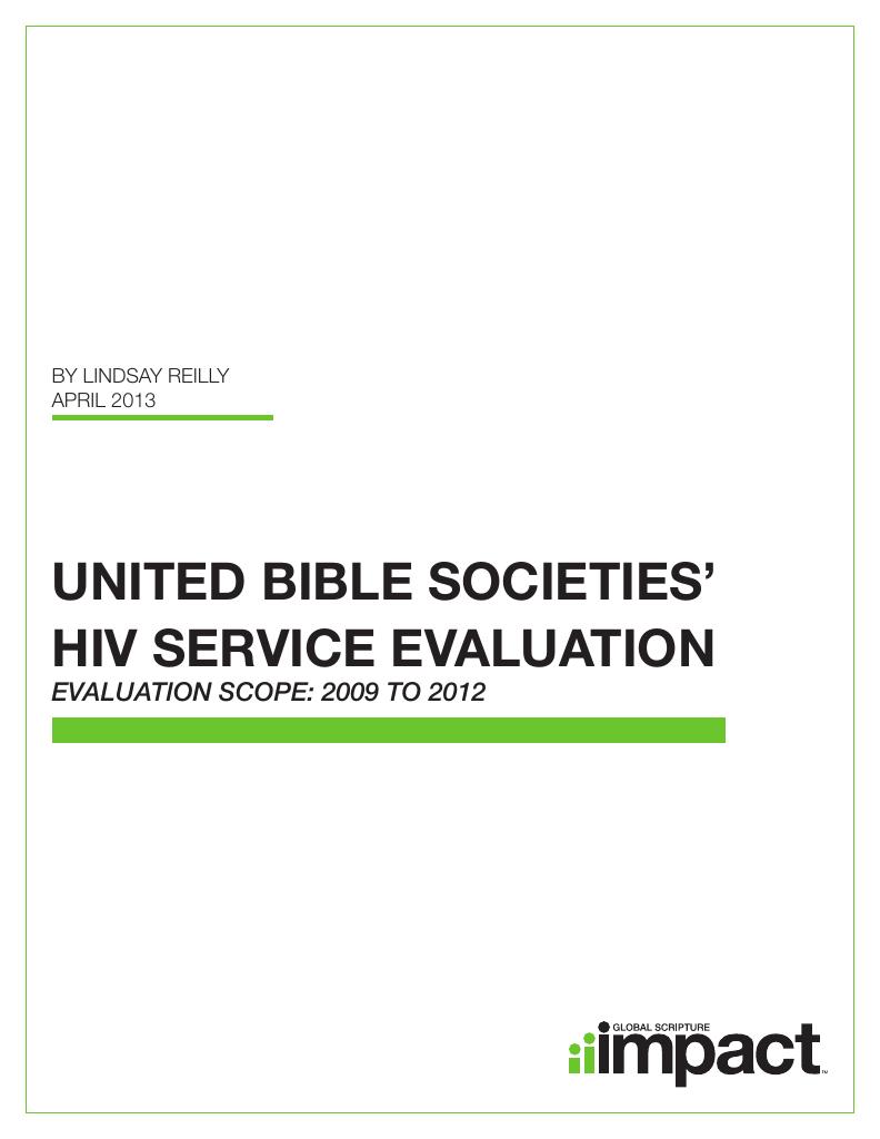 Forsiden av dokumentet United Bible Societies’ HIV Service evaluation, evaluation scope 2009-2012
