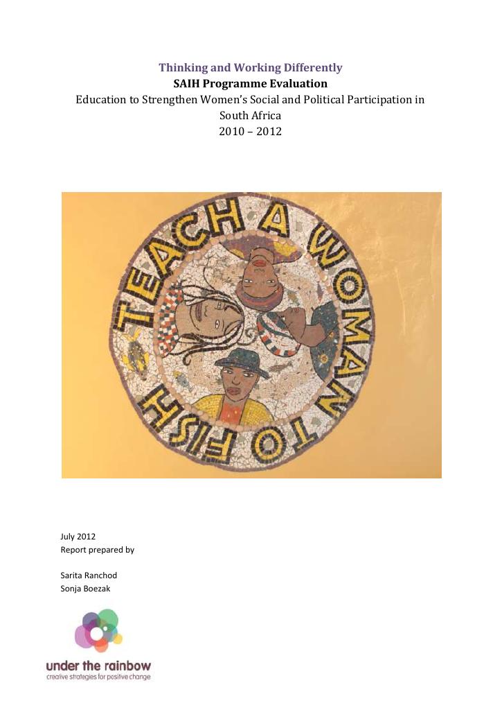 Forsiden av dokumentet SAIH Programme Evaluation- Education to Strengthen Women’s Social and Political Participation in South Africa 2010-2012