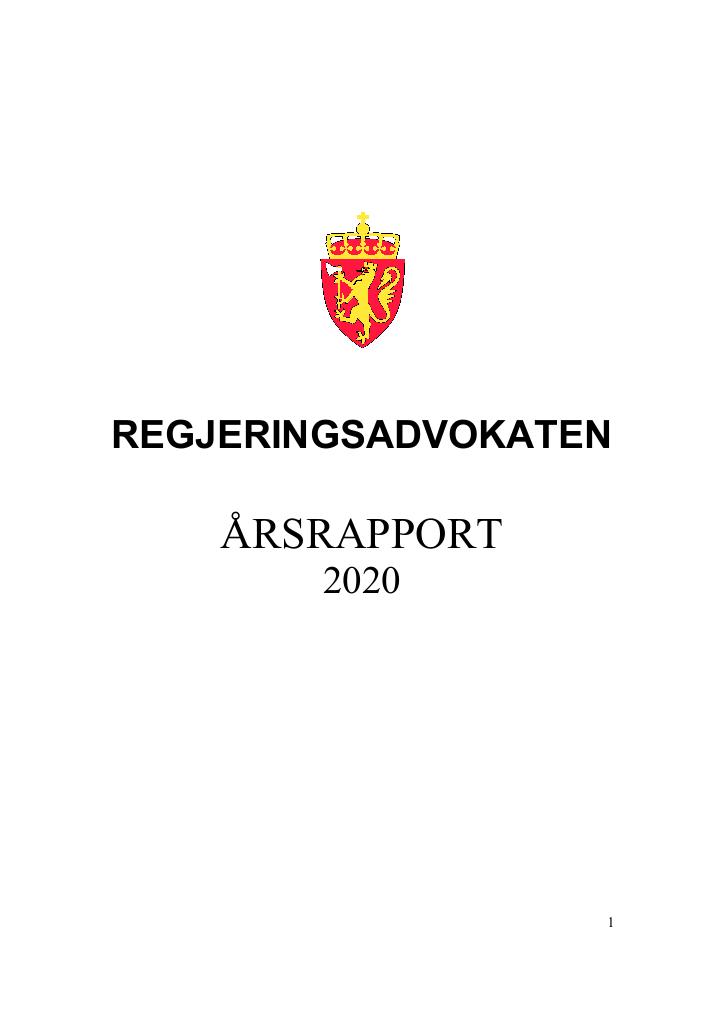 Forsiden av dokumentet Årsrapport Regjeringsadvokaten 2020