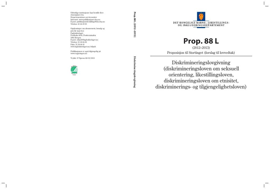 Forsiden av dokumentet Prop. 88 L (2012–2013)