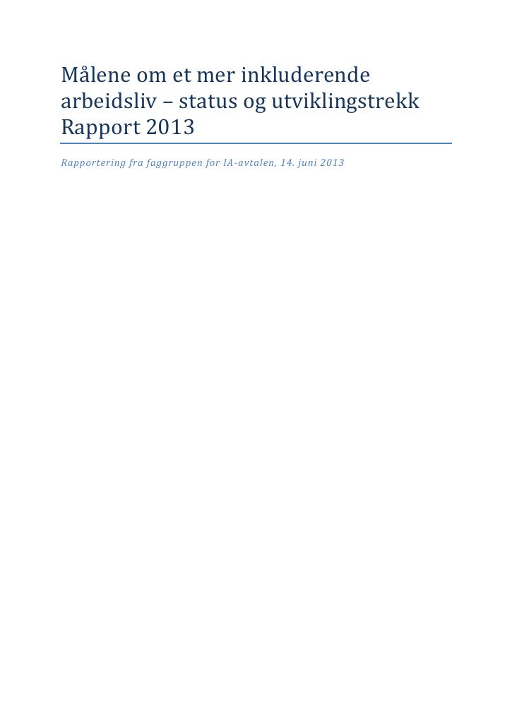 Forsiden av dokumentet Status for IA-arbeidet 2013