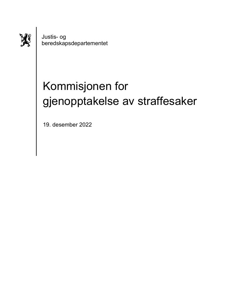 Forsiden av dokumentet Tildelingsbrev Kommisjonen for gjenopptakelse av straffesaker 2023