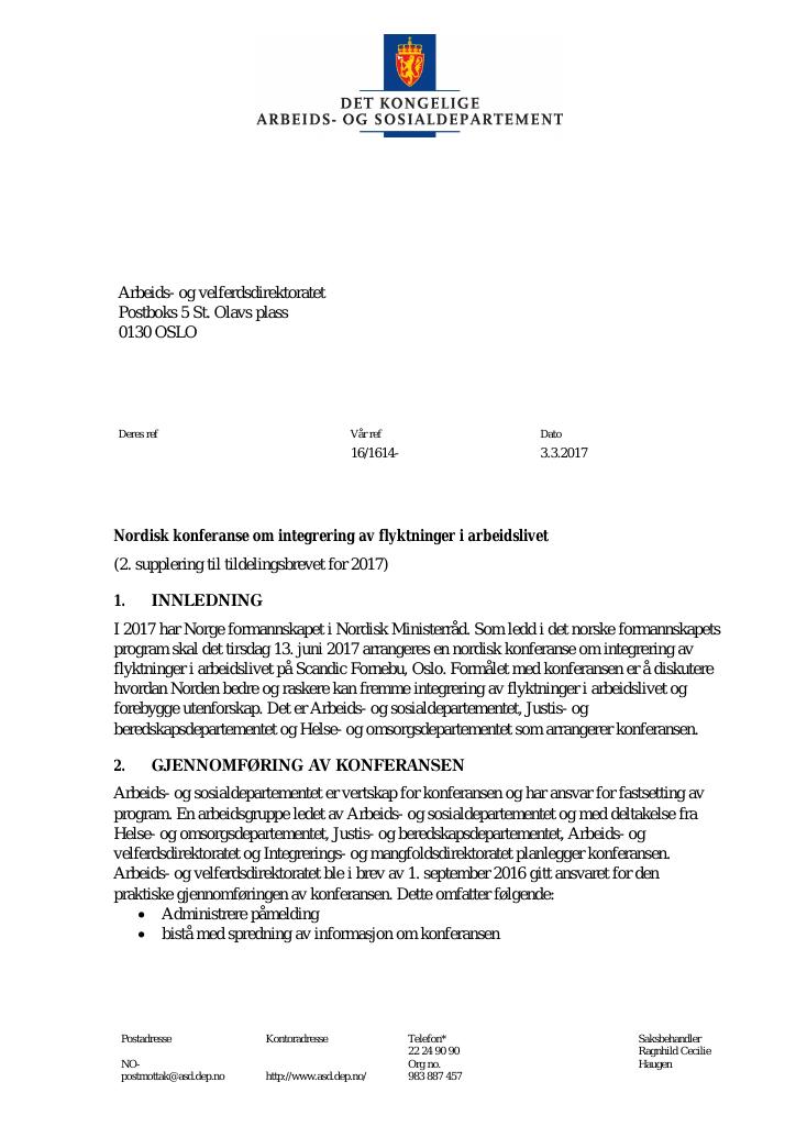 Forsiden av dokumentet supplerende tildelingsbrev nr. 2 (PDF)