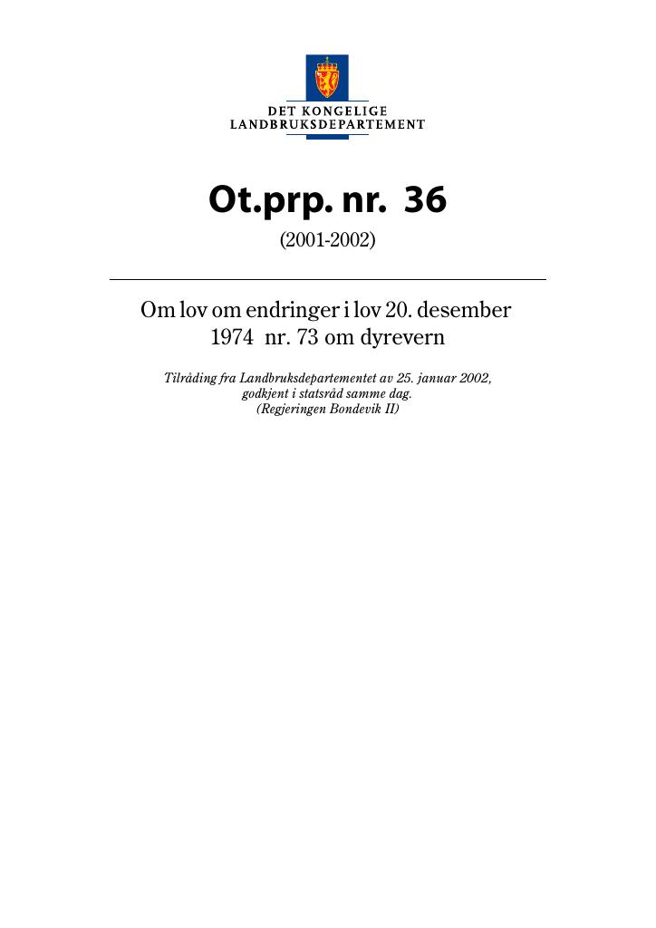 Forsiden av dokumentet Ot.prp. nr. 36 (2001-2002)