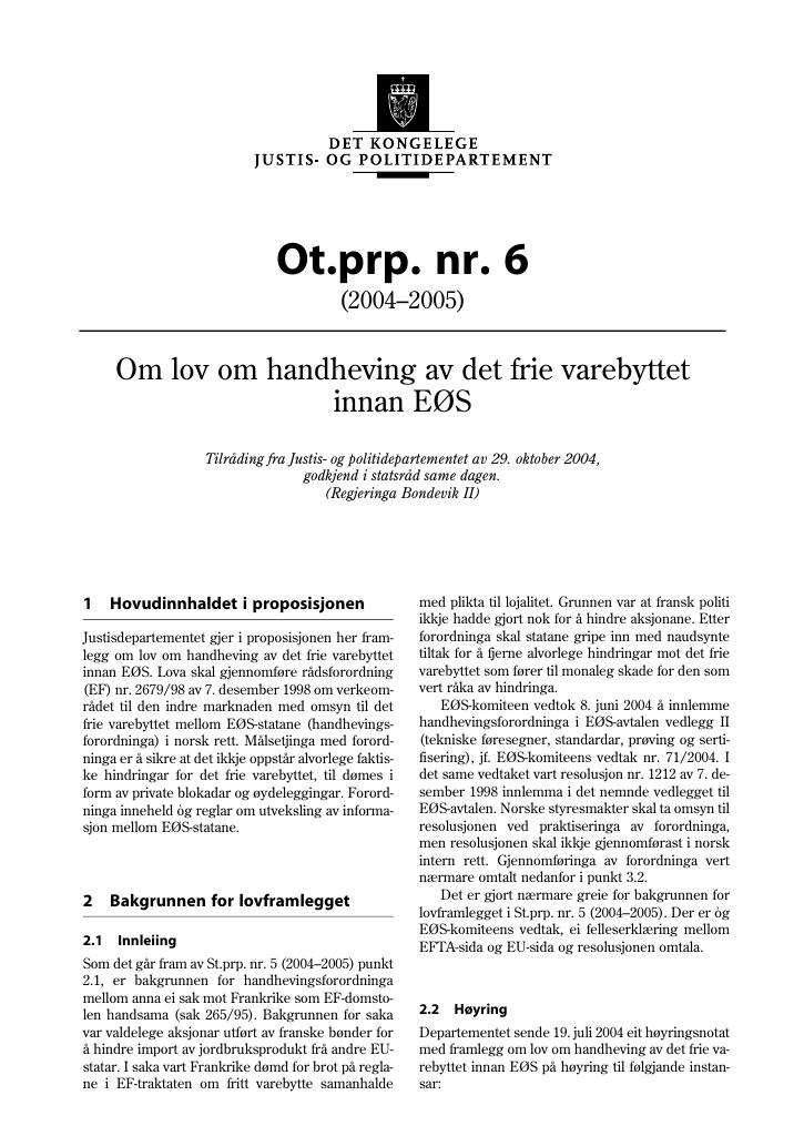 Forsiden av dokumentet Ot.prp. nr. 6 (2004-2005)