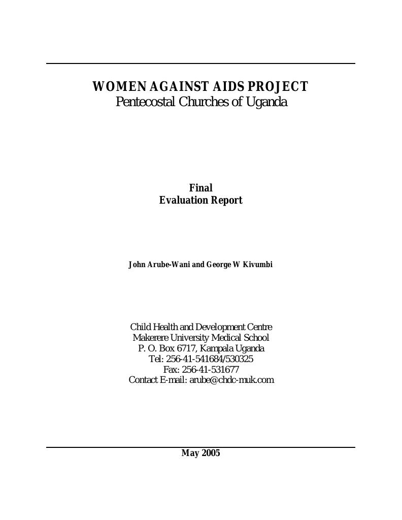 Forsiden av dokumentet Evaluation of Women Against Aids Project