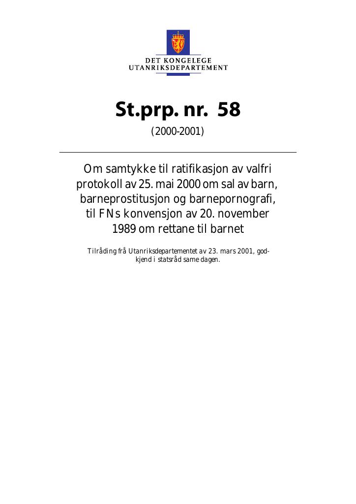Forsiden av dokumentet St.prp. nr. 58 (2000-2001)