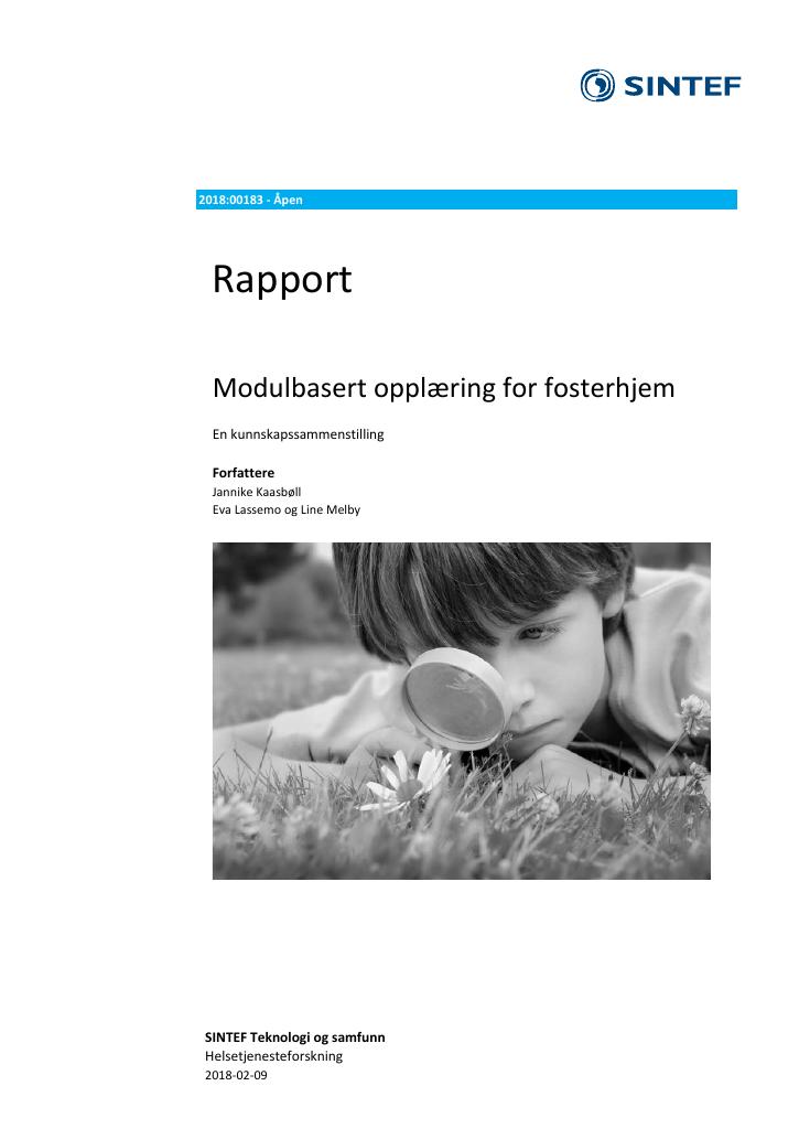 Forsiden av dokumentet Modulbasert opplæring for fosterhjem
