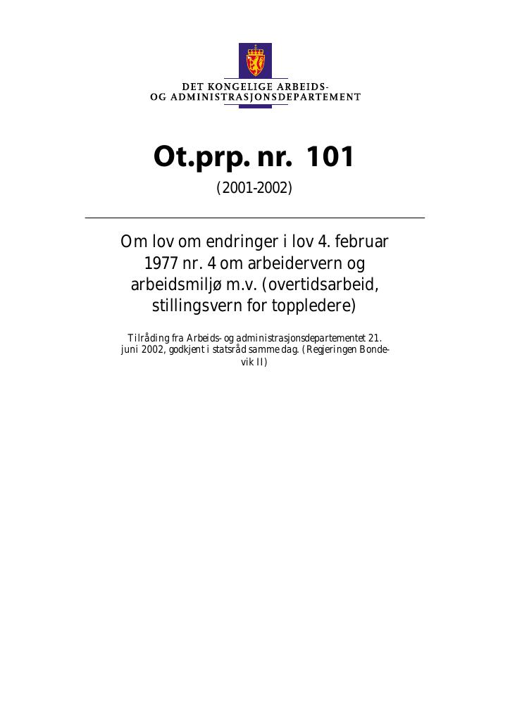 Forsiden av dokumentet Ot.prp. nr. 101 (2001-2002)