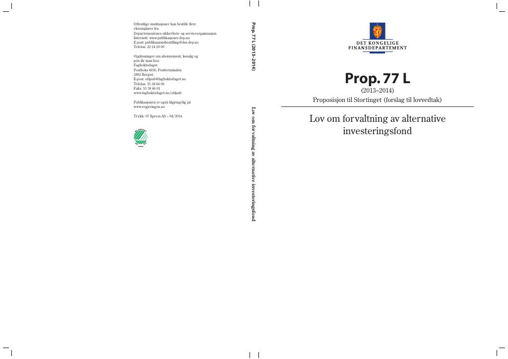 Forsiden av dokumentet Prop. 77 L (2013–2014)