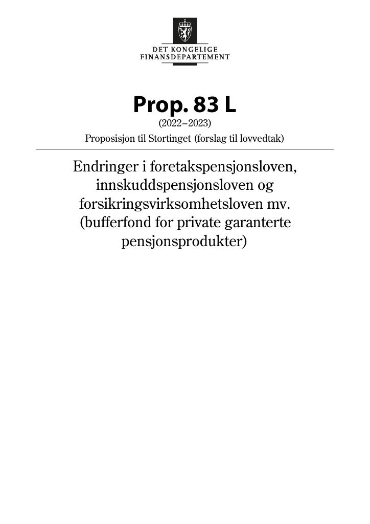 Forsiden av dokumentet Prop. 83 L (2022–2023)