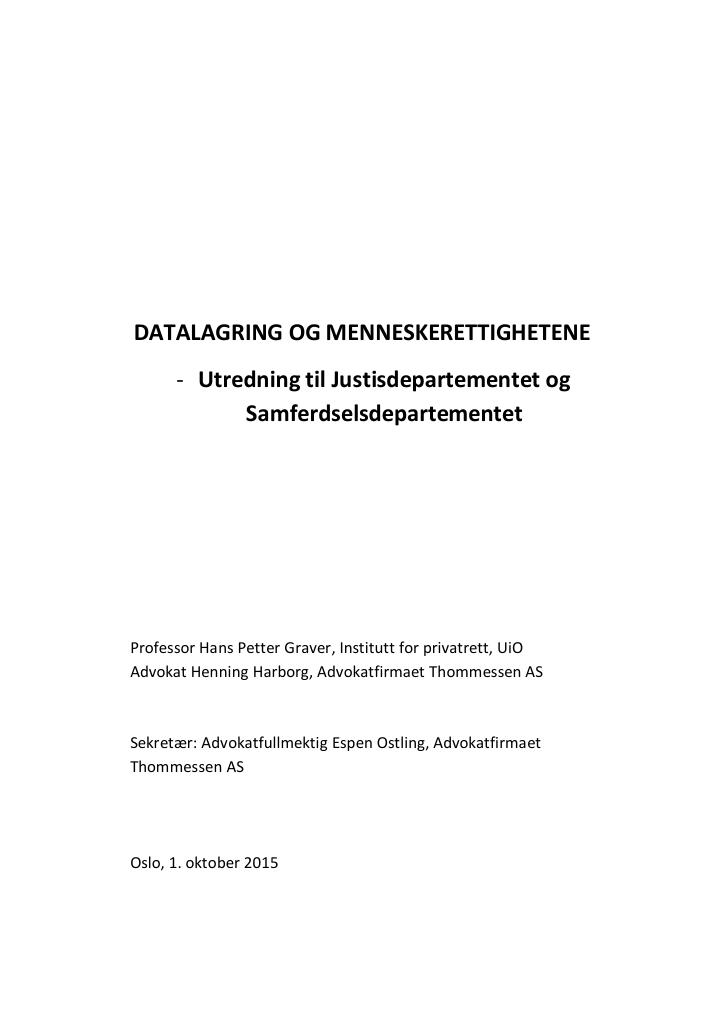 Forsiden av dokumentet Datalagring og menneskerettighetene