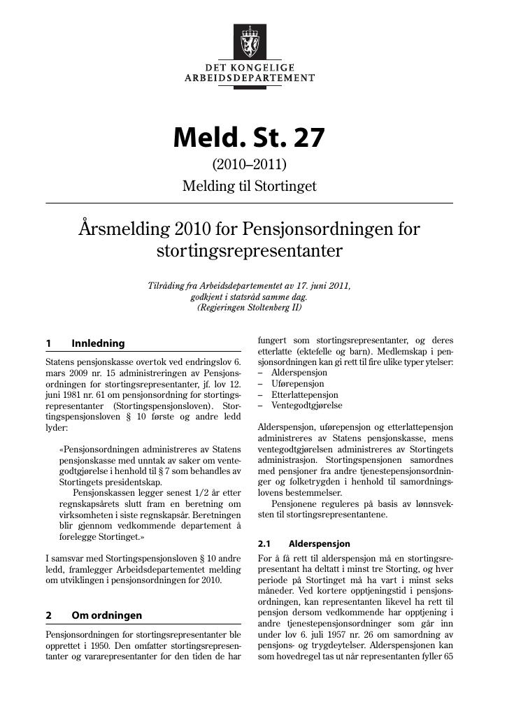 Forsiden av dokumentet Meld. St. 27 (2010–2011)