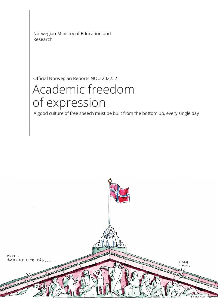 Forsiden av dokumentet NOU 2022: 2 - Academic freedom of expression