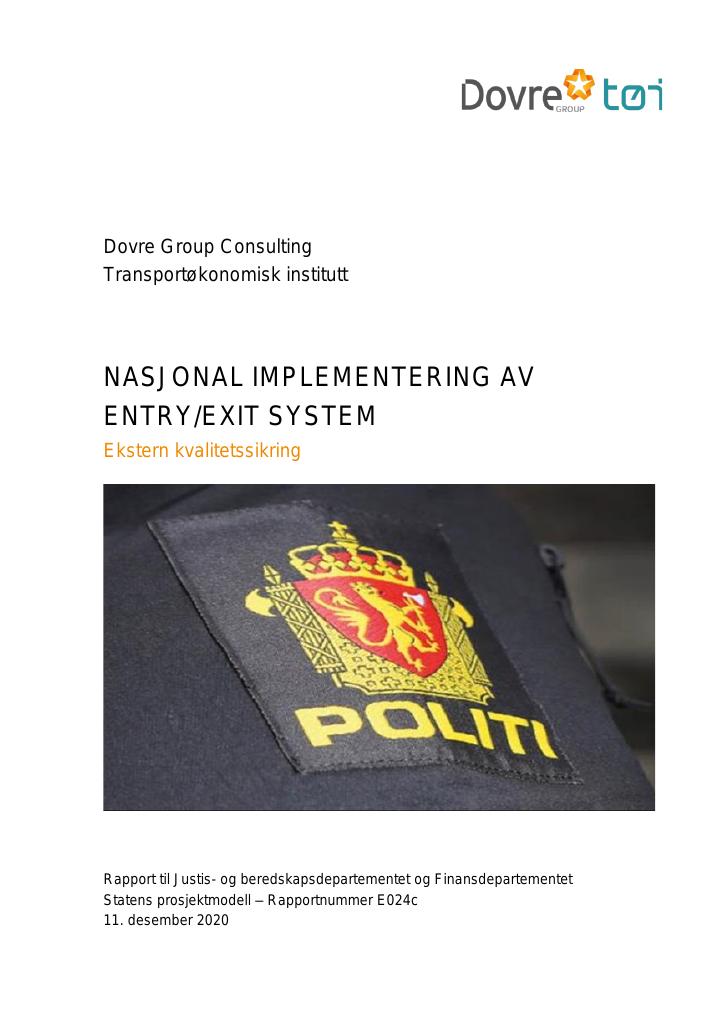 Forsiden av dokumentet Schengen IKT. Nasjonal implementering av entry/exit system