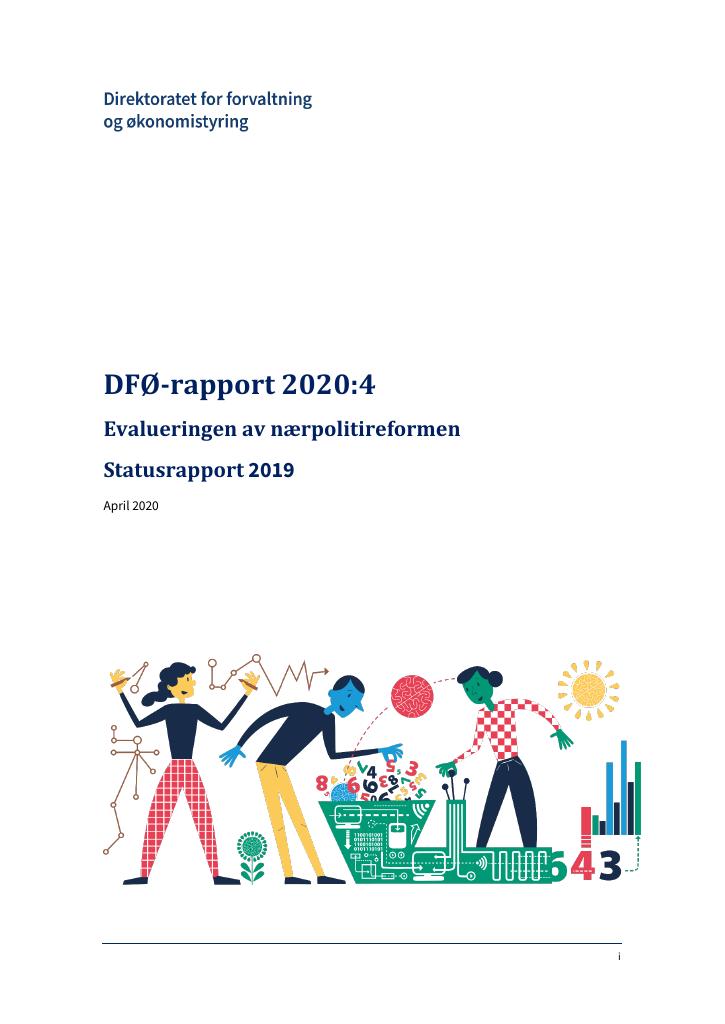 Forsiden av dokumentet Evalueringen av nærpolitireformen - Statusrapport 2019