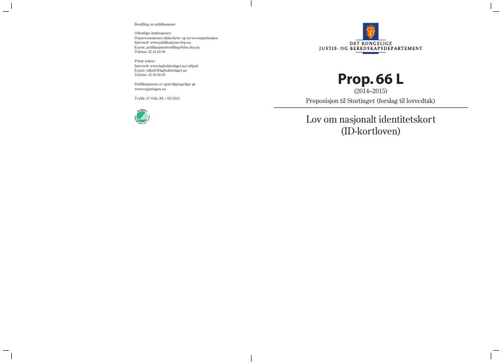 Forsiden av dokumentet Prop. 66 L (2014-2015)