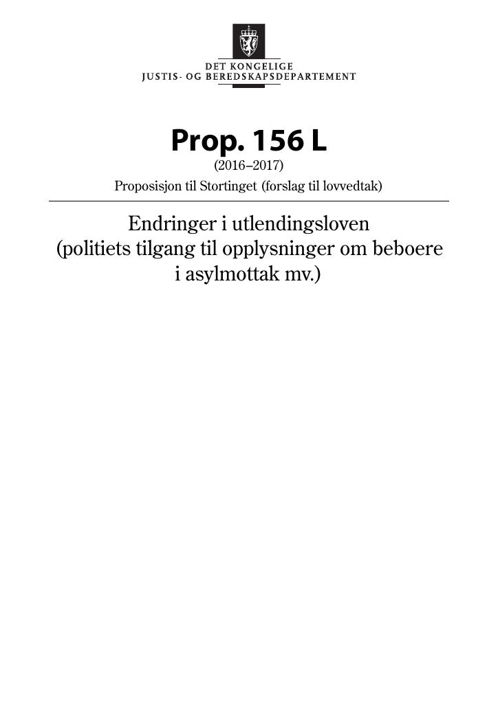 Forsiden av dokumentet Prop. 156 L (2016–2017)