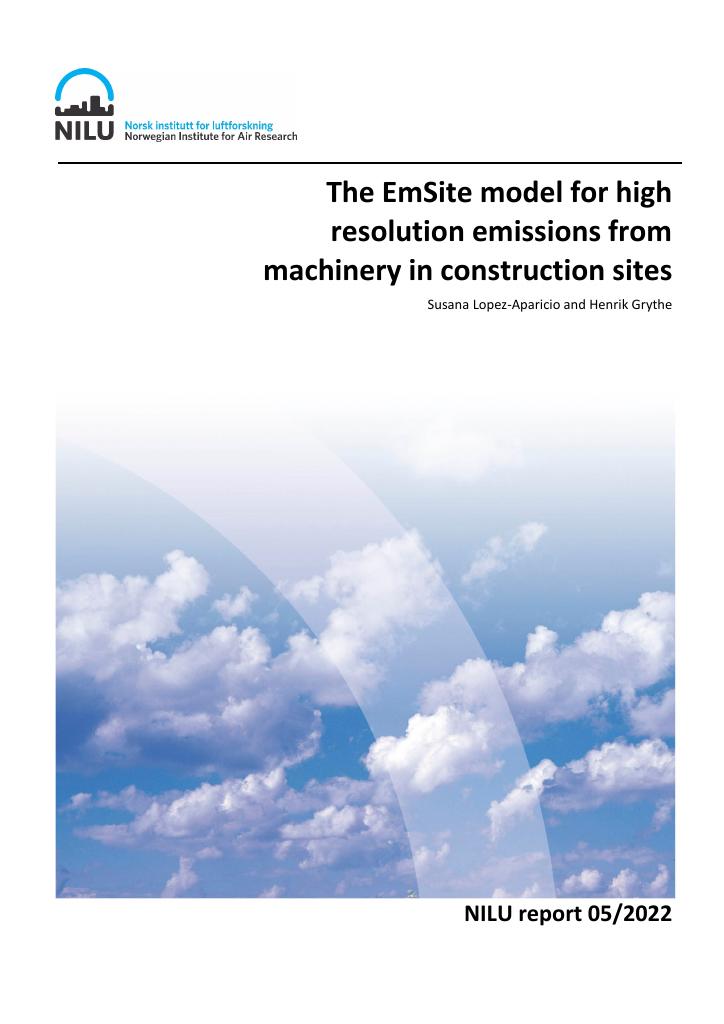 Forsiden av dokumentet The EmSite model for high resolution emissions from machinery in construction sites