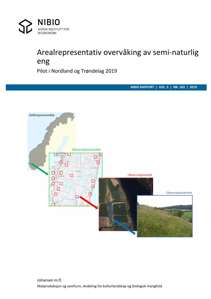 Forsiden av dokumentet Arealrepresentativ overvåking av semi-naturlig eng. Pilot i Nordland og Trøndelag 2019