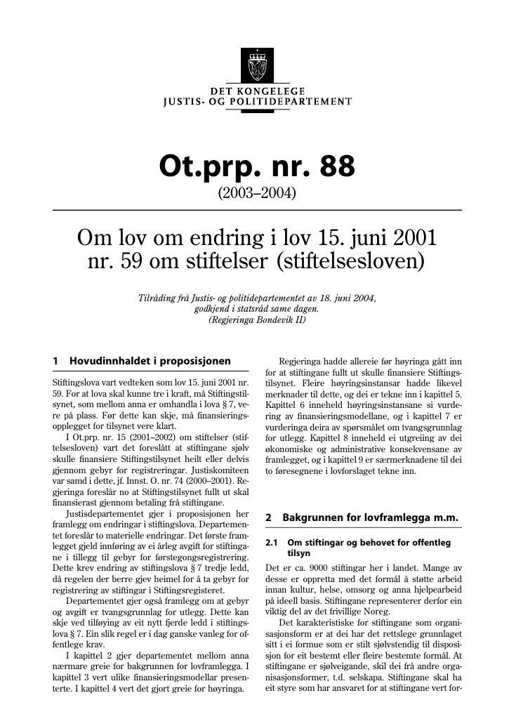 Forsiden av dokumentet Ot.prp. nr. 88 (2003-2004)