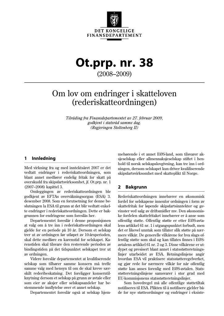 Forsiden av dokumentet Ot.prp. nr. 38 (2008-2009)