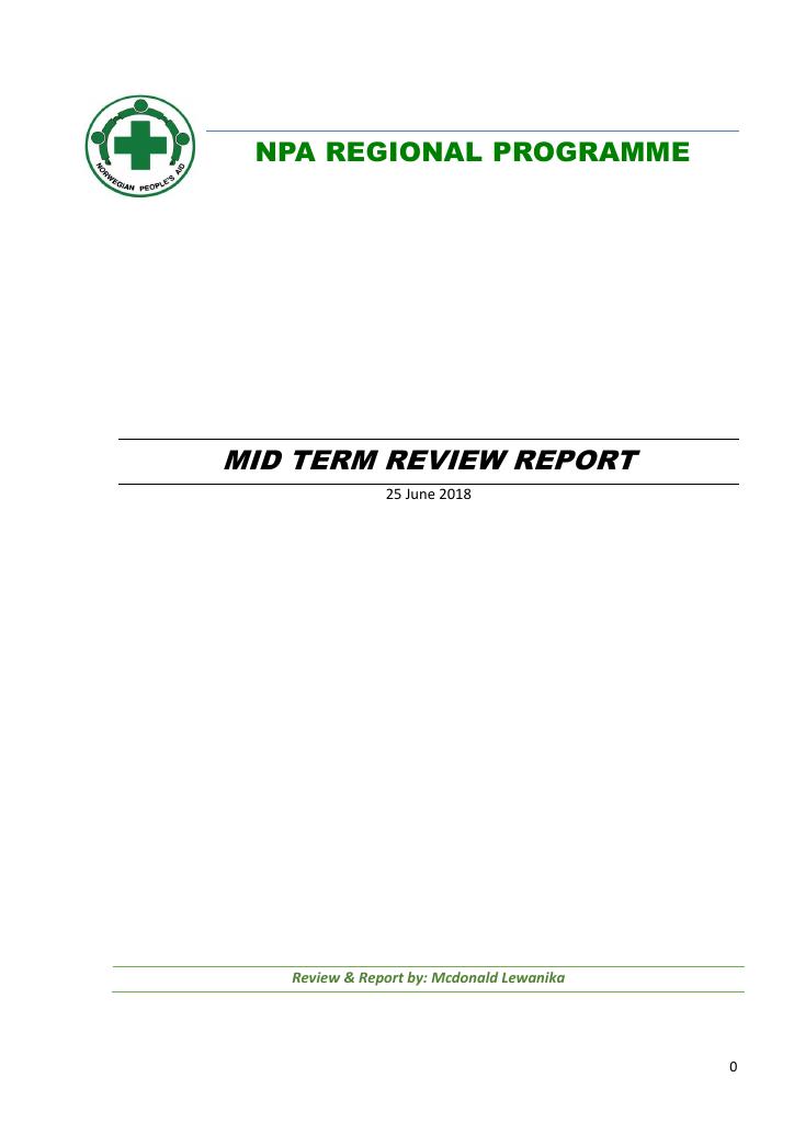 Forsiden av dokumentet The Norwegian Peoples Aid Mid-Term Review (MTR) of the Implementation of the Regional Program in South Africa (2016-2019)