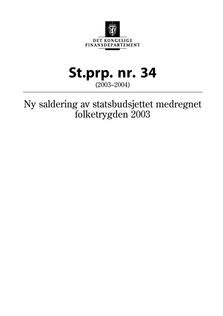 Forsiden av dokumentet St.prp. nr. 34 (2003-2004)