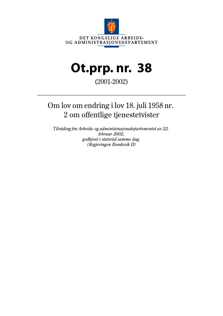 Forsiden av dokumentet Ot.prp. nr. 38 (2001-2002)