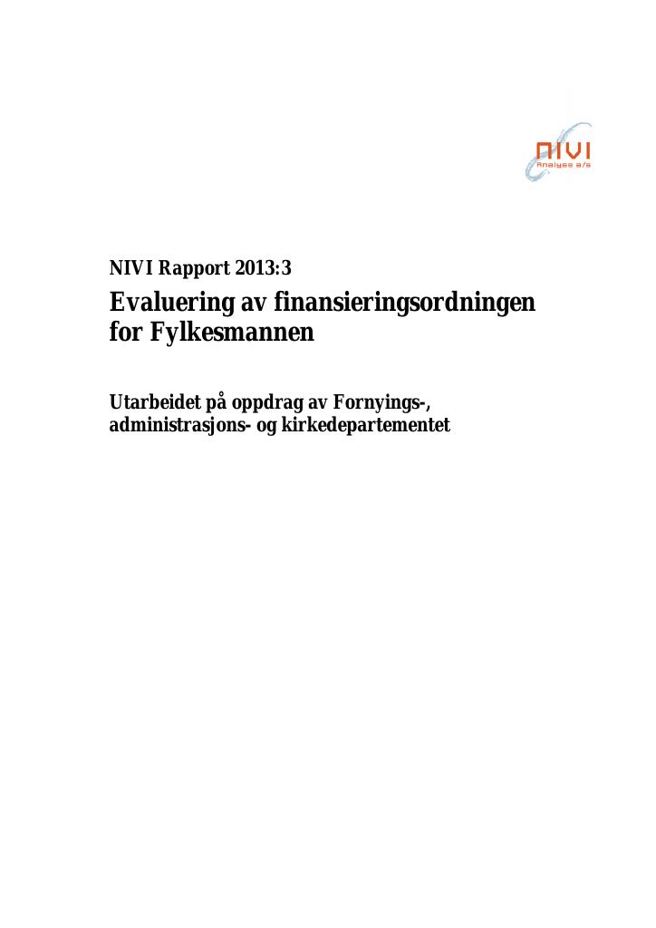 Forsiden av dokumentet Evaluering av finansieringsordningen for Fylkesmannen