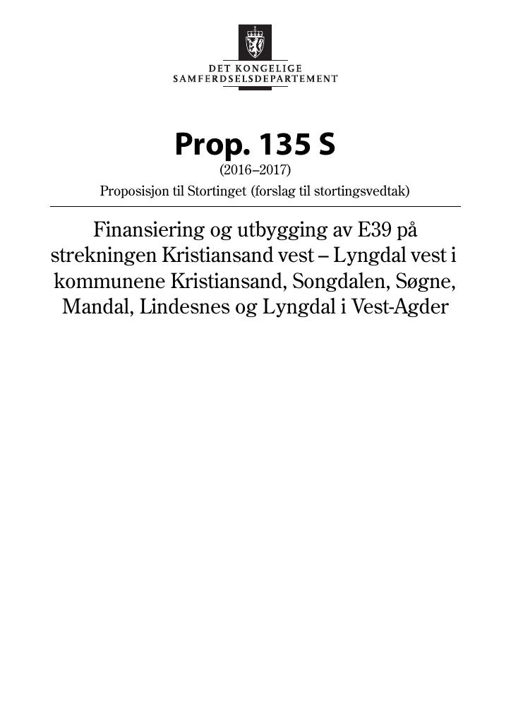 Forsiden av dokumentet Prop. 135 S (2016–2017)